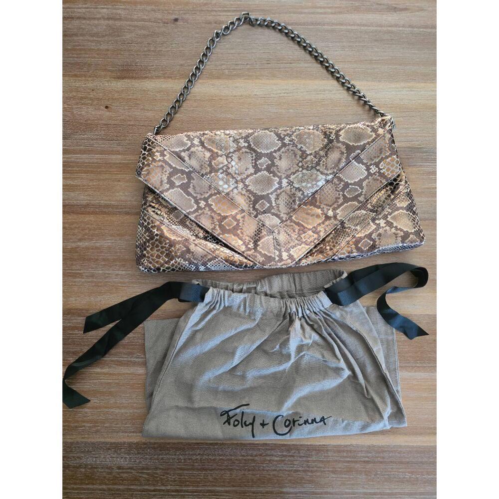Foley‎ Corinna Handbag Womens Large Snake Print Clutch Chain Strap Convertible
